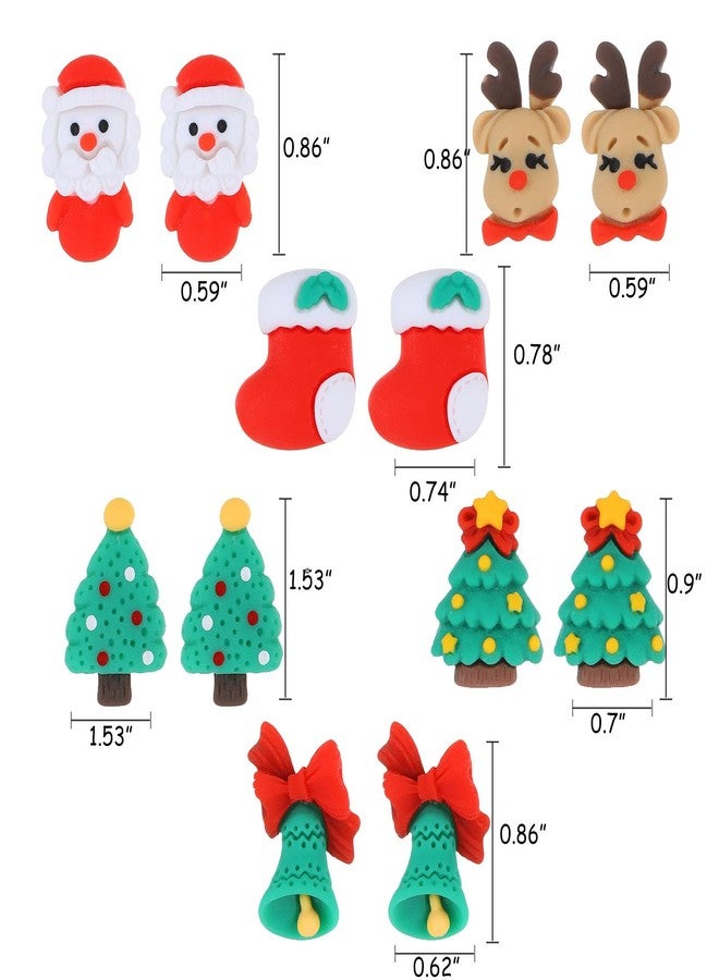 PINCHUAN 6 Pairs Christmas Stud Earrings for Women Christmas Jewelry Set Cute Holiday Stud Earrings christmas Tree Bell Snowman Santa Claus Elk stud Earrings Festival Holiday Jewelry-6 pairs - Image 2